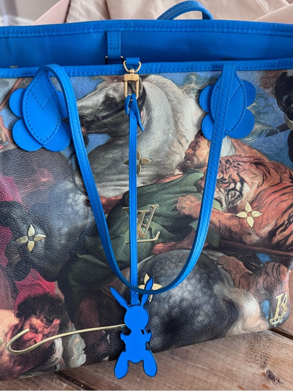 Louis Vuitton Blue Trim Artistic Printed Canvas Tote with Bunny Charm